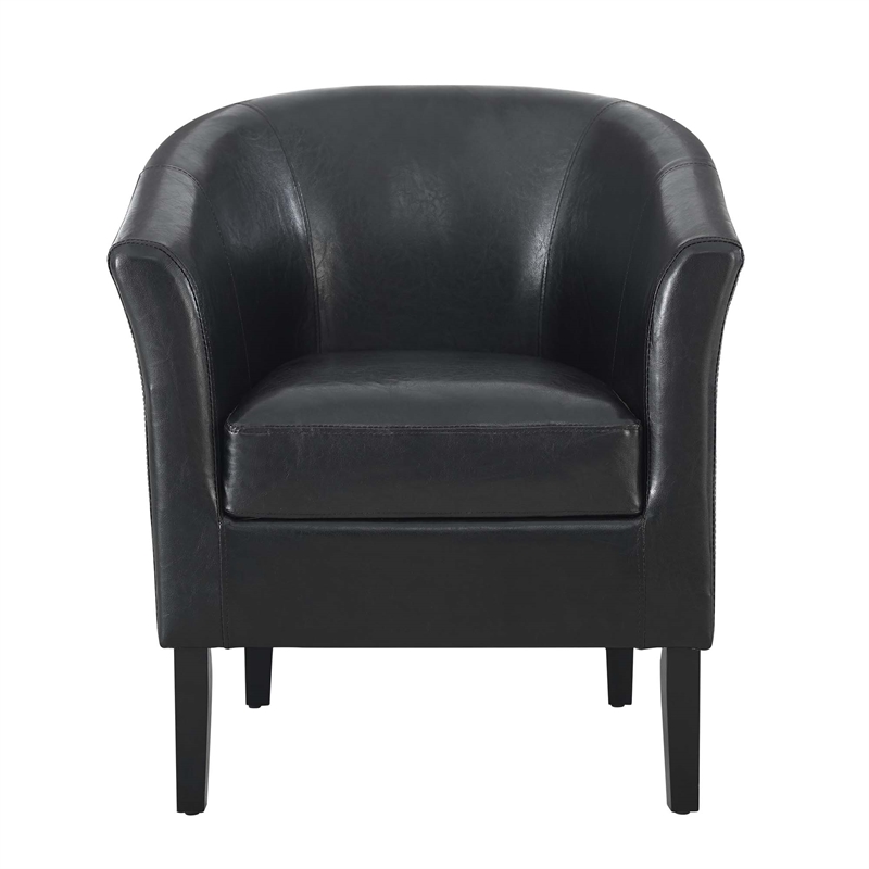 Pemberly Row Club Chairs Set of 2 in Black Faux Leather Upholstery