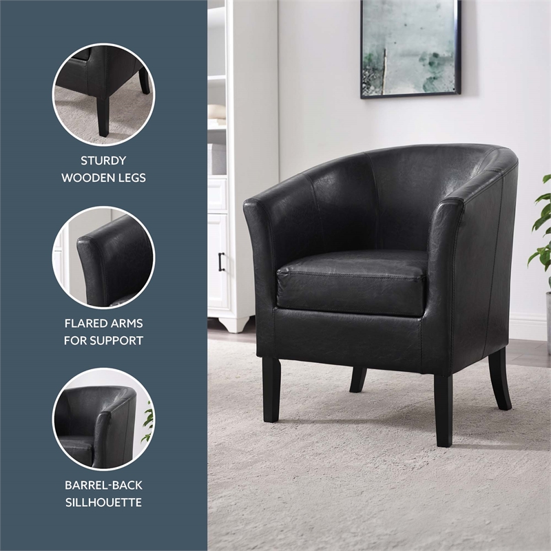 Pemberly Row Club Chairs Set of 2 in Black Faux Leather Upholstery