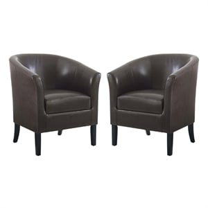 Pemberly Row Set of 2 Upholstered Club Chairs in Brown Faux Leather