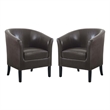 Pemberly Row Set of 2 Upholstered Club Chairs in Brown Faux Leather