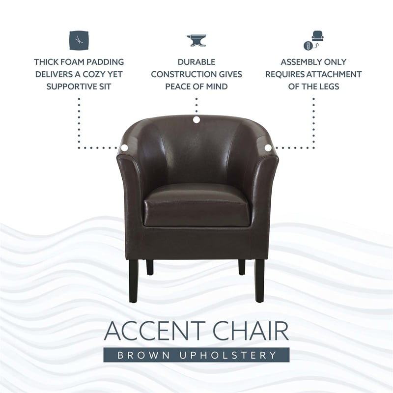 Pemberly Row Set of 2 Upholstered Club Chairs in Brown Faux Leather