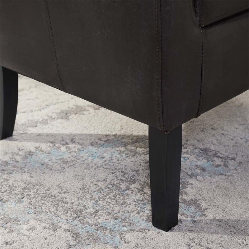 Pemberly Row Set of 2 Upholstered Club Chairs in Brown Faux Leather