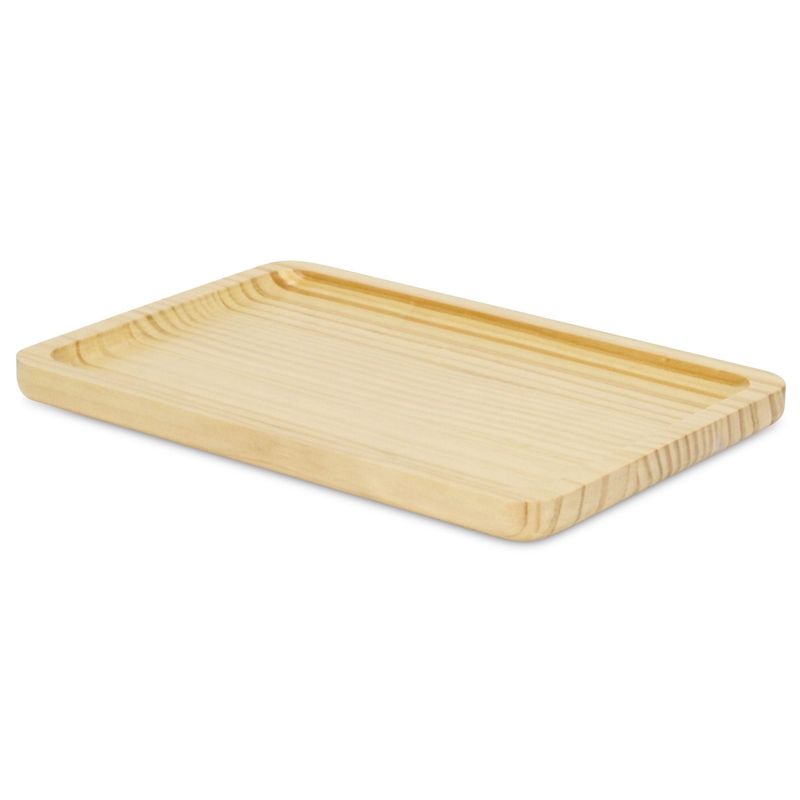 Pemberly Row Natural Wood Rectangular Glossy Tray with Smooth Corners