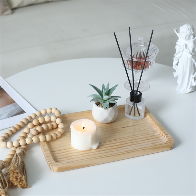 Pemberly Row Natural Wood Rectangular Glossy Tray with Smooth Corners