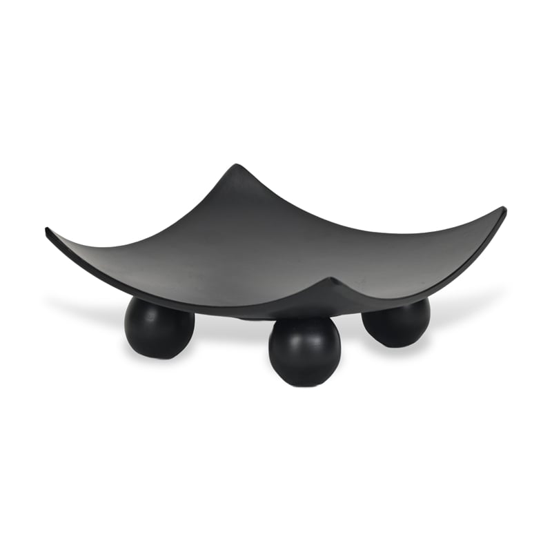 Pemberly Row Curved Black Wood Tray with Decorative Orbs