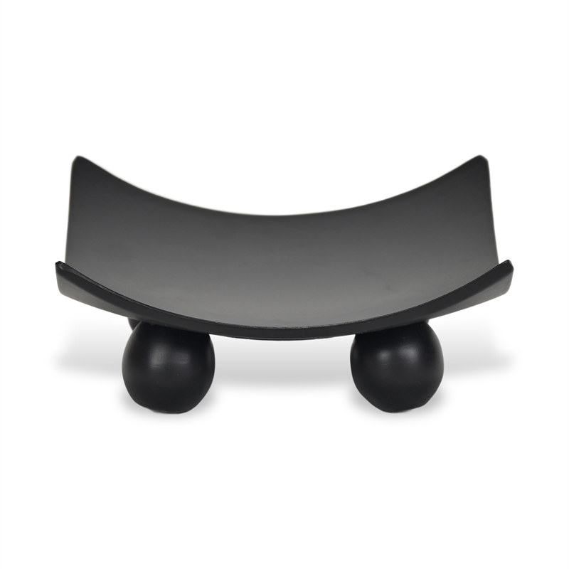 Pemberly Row Curved Black Wood Tray with Decorative Orbs