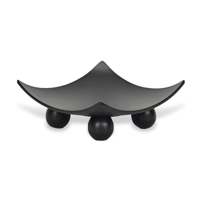 Pemberly Row Curved Black Wood Tray with Decorative Orbs