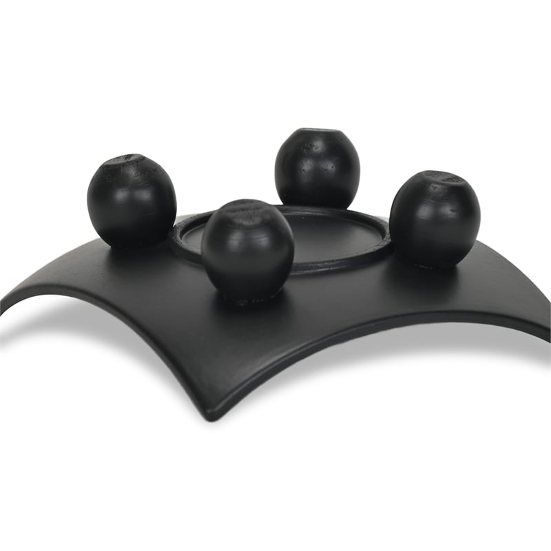 Pemberly Row Curved Black Wood Tray with Decorative Orbs