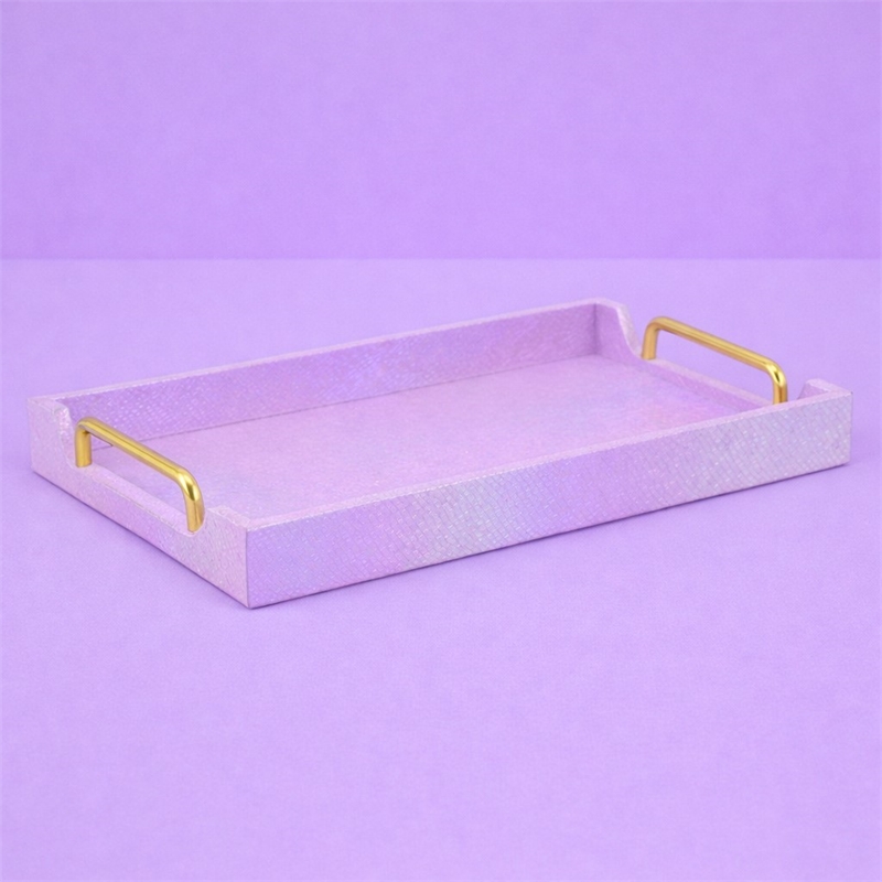 Pemberly Row Iridescent Tray with Seascale Pattern and Gold Handles