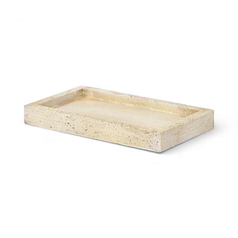 Pemberly Row Slim Rectangular Wood Tray in Brown with Gold Handles