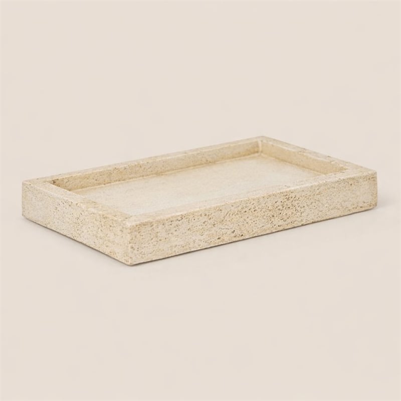 Pemberly Row Slim Rectangular Wood Tray in Brown with Gold Handles
