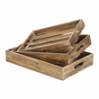 Pemberly Row Set of 3 Slatted Wood Trays with Brown Finish