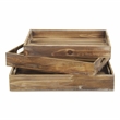 Pemberly Row Set of 3 Slatted Wood Trays with Brown Finish