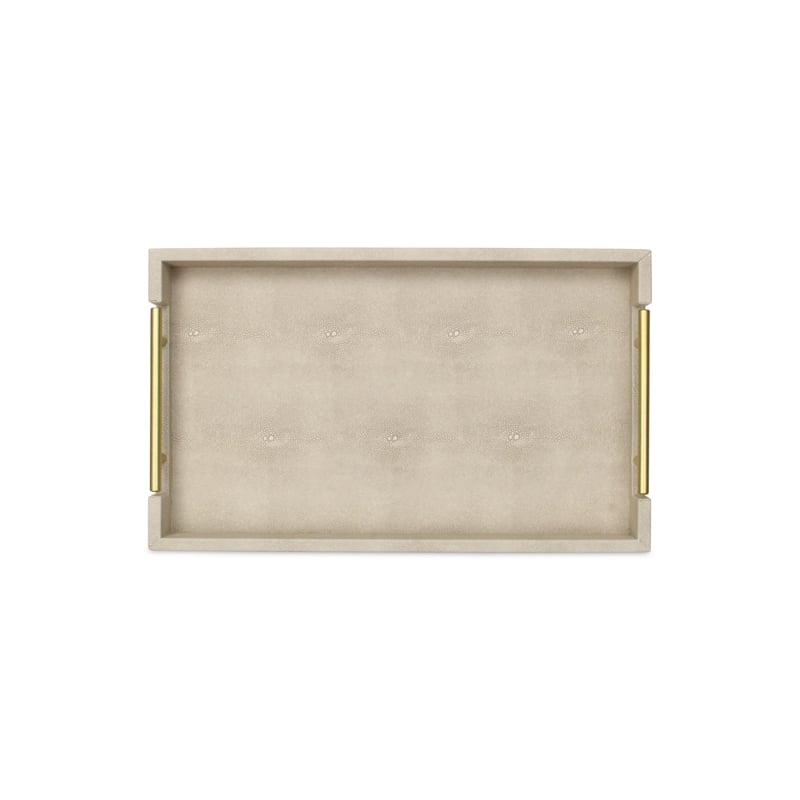 Pemberly Row Lusan Vinyl Tray with Cream Finish and Metal Handles