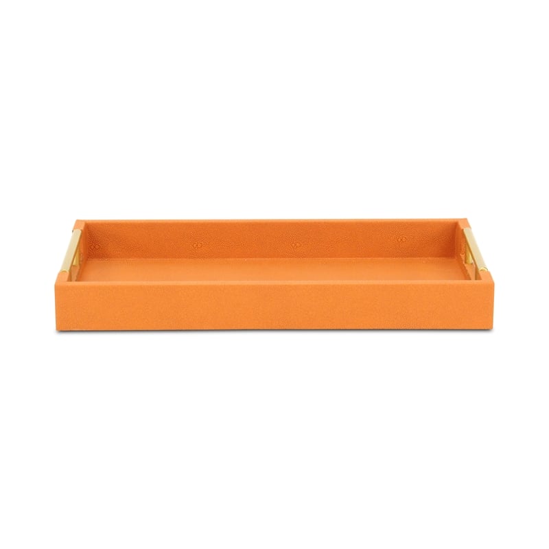 Pemberly Row Lusan Vinyl Tray in Orange Shagreen with Metal Handles