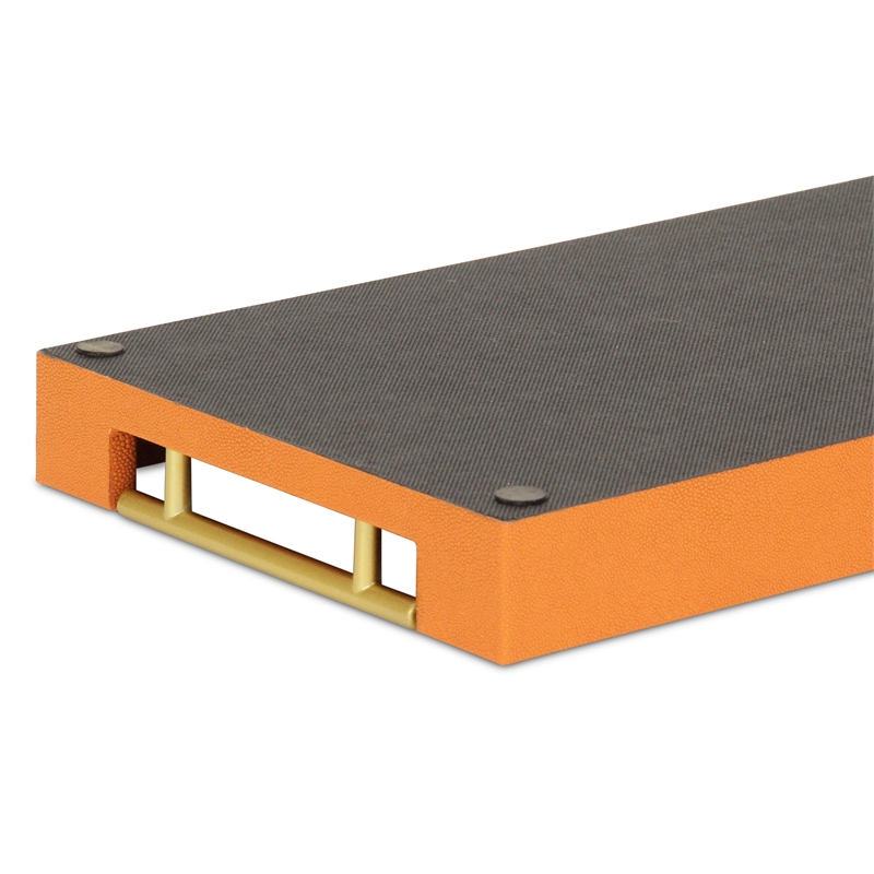 Pemberly Row Lusan Vinyl Tray in Orange Shagreen with Metal Handles