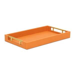 Pemberly Row Lusan Vinyl Tray in Orange Shagreen with Metal Handles