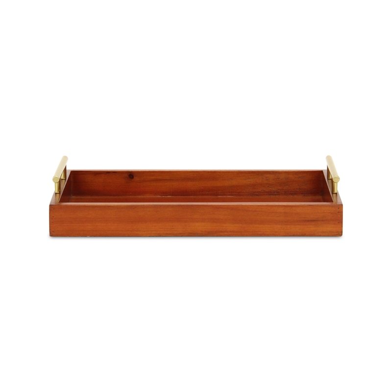 Pemberly Row Coran Rectangular Wood Tray with Gold Metal Handles