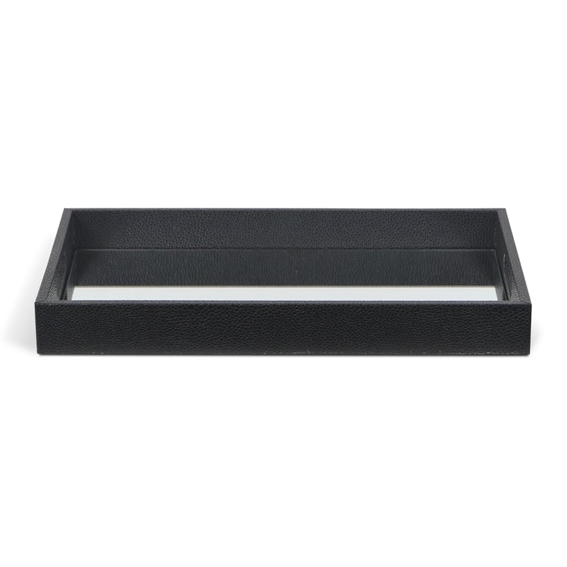 Pemberly Row Labai Shagreen Mirrored Tray in Black with Center Mirror