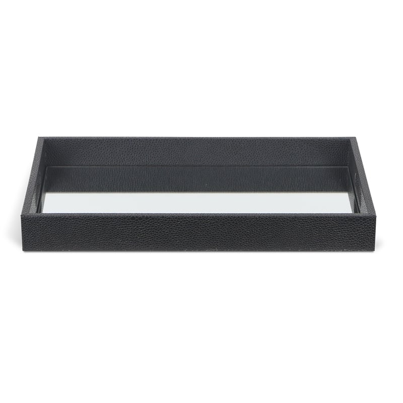 Pemberly Row Labai Shagreen Mirrored Tray in Black with Center Mirror