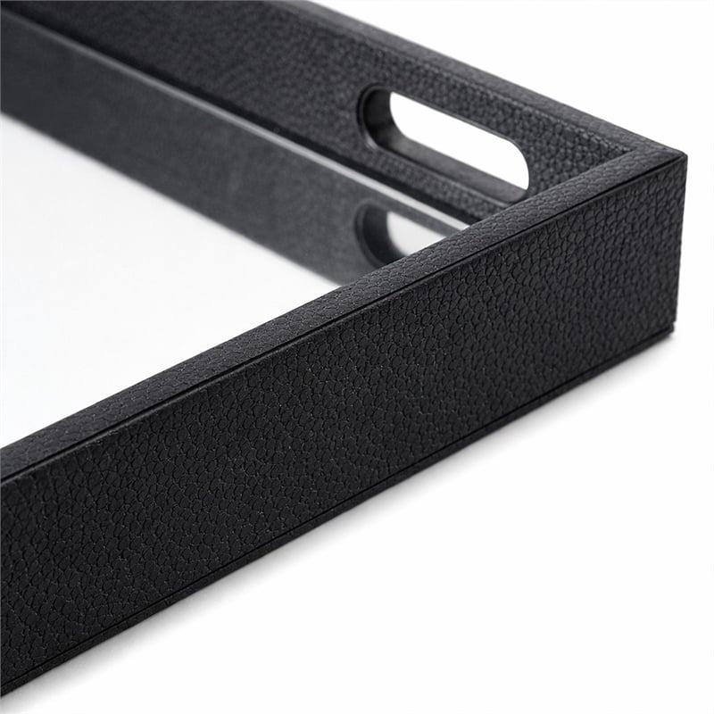 Pemberly Row Labai Shagreen Mirrored Tray in Black with Center Mirror