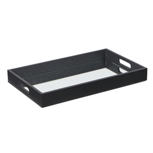 Pemberly Row Labai Shagreen Mirrored Tray in Black with Center Mirror