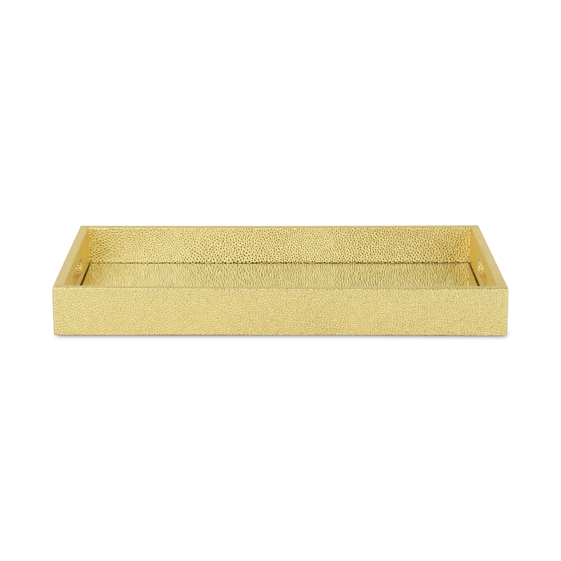 Pemberly Row Labai Shagreen Tray with Gold Overlay and Center Mirror