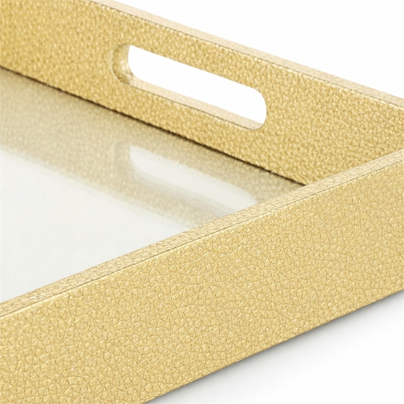 Pemberly Row Labai Shagreen Tray with Gold Overlay and Center Mirror