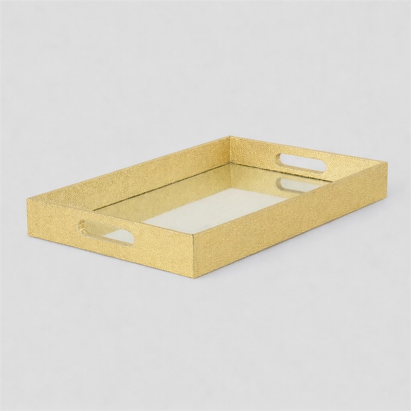 Pemberly Row Labai Shagreen Tray with Gold Overlay and Center Mirror