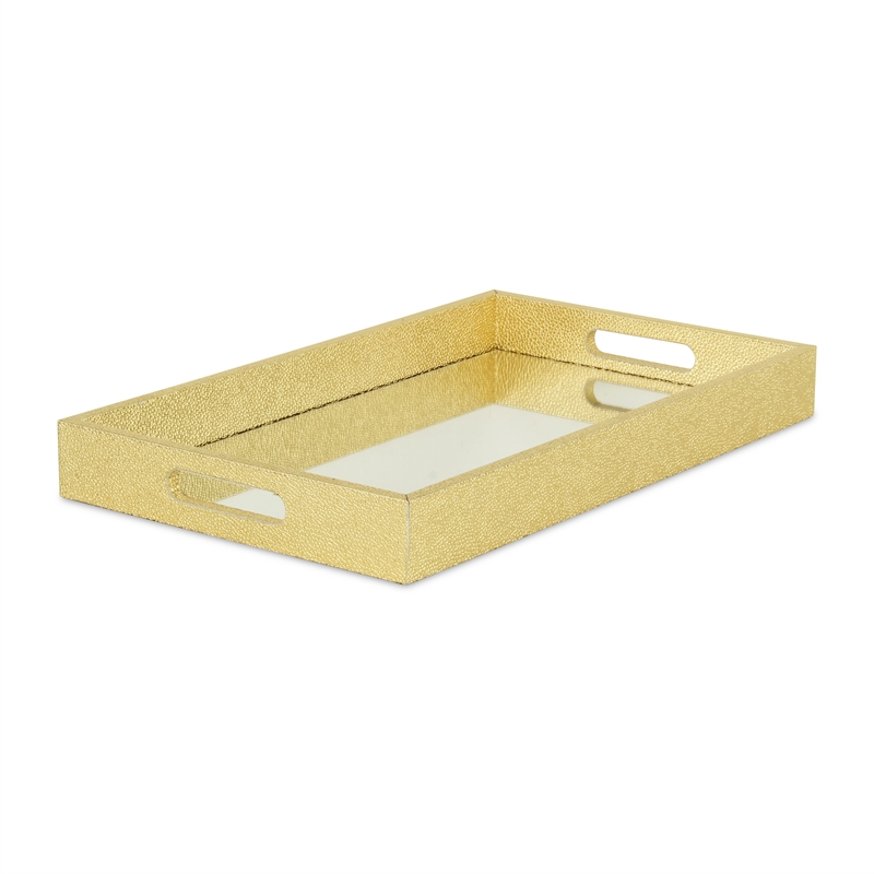 Pemberly Row Labai Shagreen Tray with Gold Overlay and Center Mirror