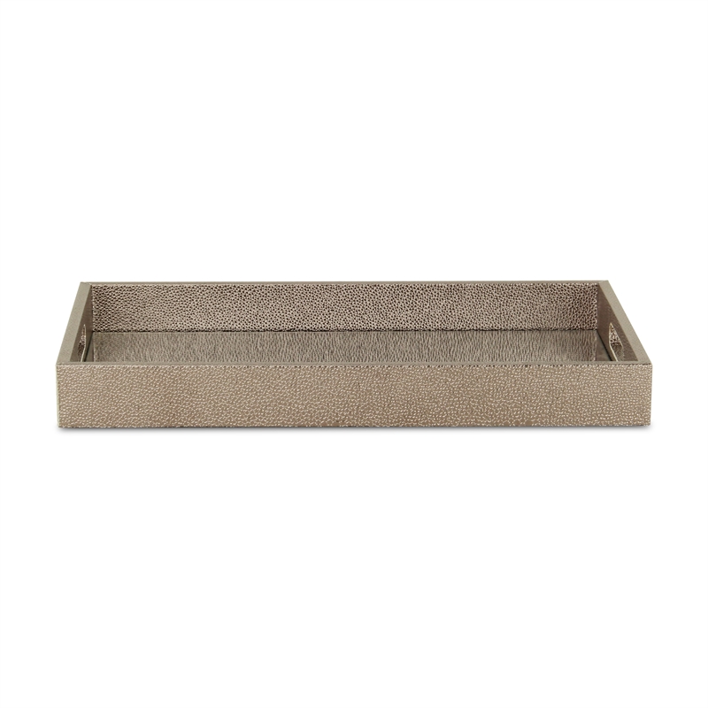 Pemberly Row Labai Gray Shagreen Tray with Mirror and Cut-Out Handles