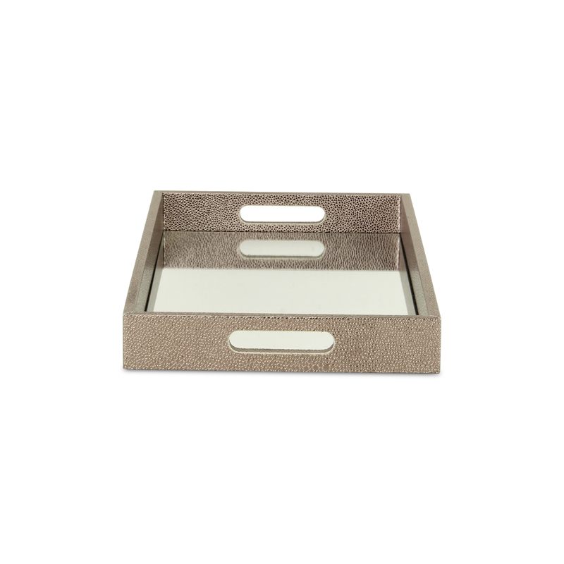 Pemberly Row Labai Gray Shagreen Tray with Mirror and Cut-Out Handles