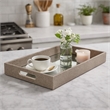 Pemberly Row Labai Gray Shagreen Tray with Mirror and Cut-Out Handles