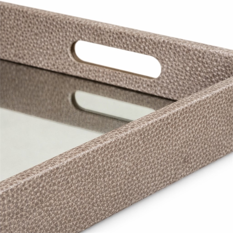 Pemberly Row Labai Gray Shagreen Tray with Mirror and Cut-Out Handles