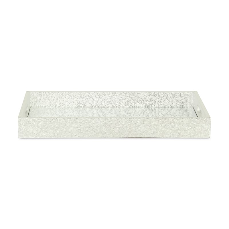 Pemberly Row Labai Silver Shagreen Tray with Mirror and Side Handles