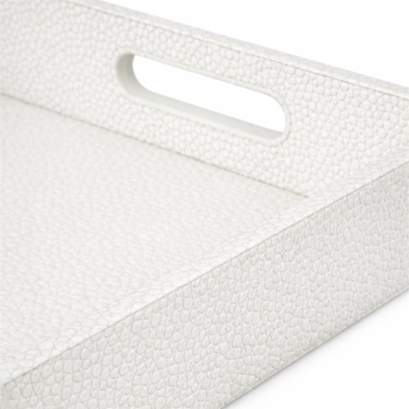 Pemberly Row Labai Silver Shagreen Tray with Mirror and Side Handles