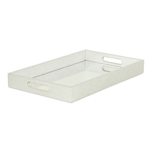 Pemberly Row Labai Silver Shagreen Tray with Mirror and Side Handles