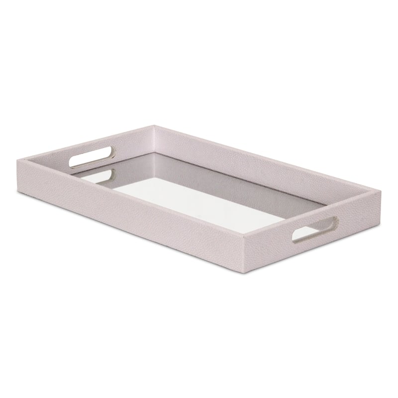 Pemberly Row Labai White Shagreen Tray with Reflective Mirror Panel