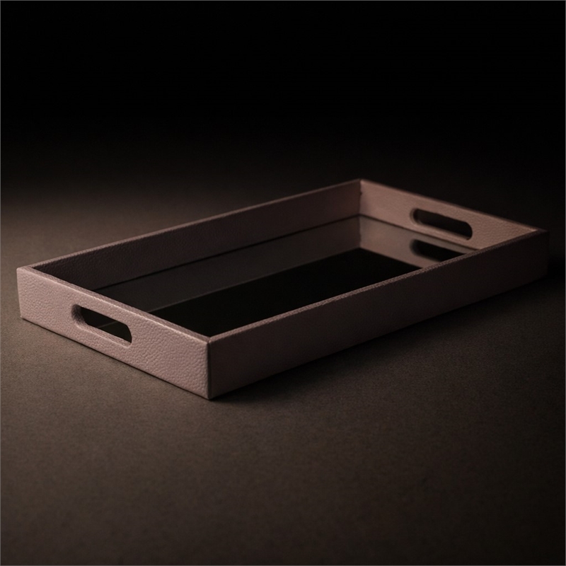 Pemberly Row Labai White Shagreen Tray with Reflective Mirror Panel