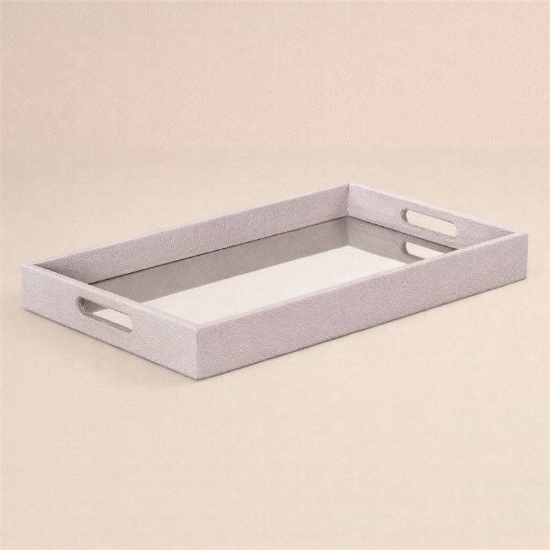 Pemberly Row Labai White Shagreen Tray with Reflective Mirror Panel