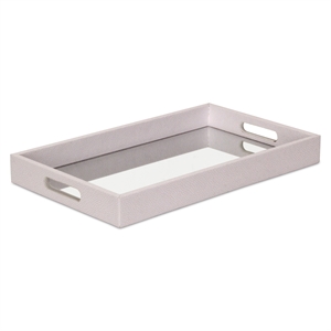 Pemberly Row Labai White Shagreen Tray with Reflective Mirror Panel