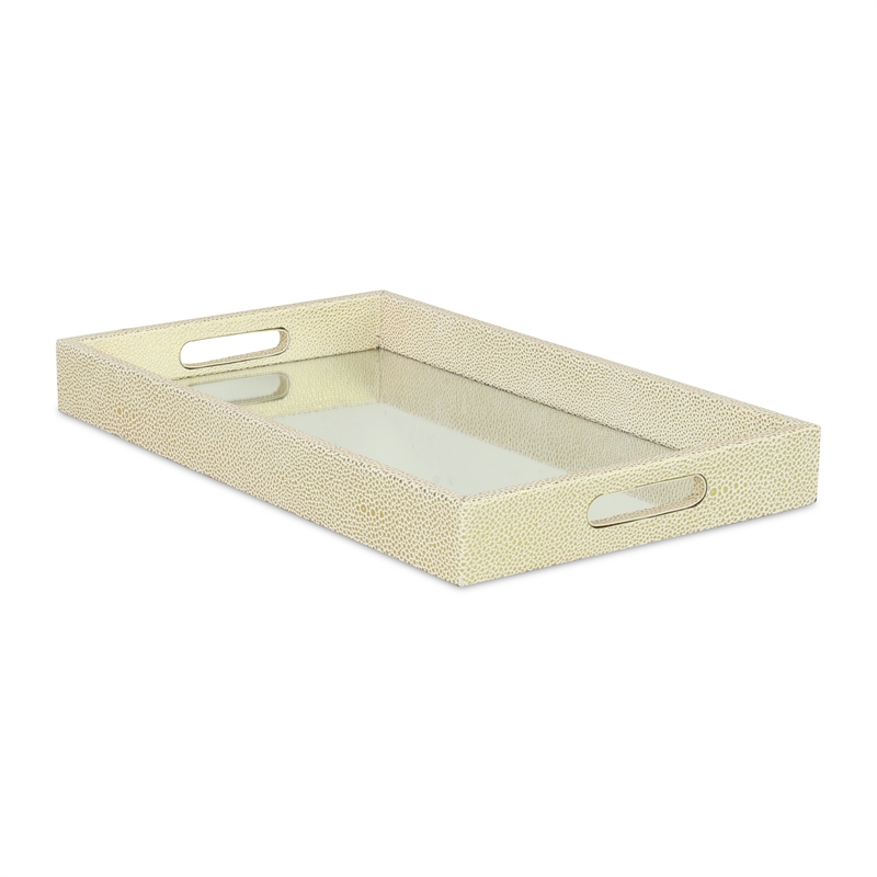 Pemberly Row Labai White Gold Shagreen Tray with Decorative Mirror