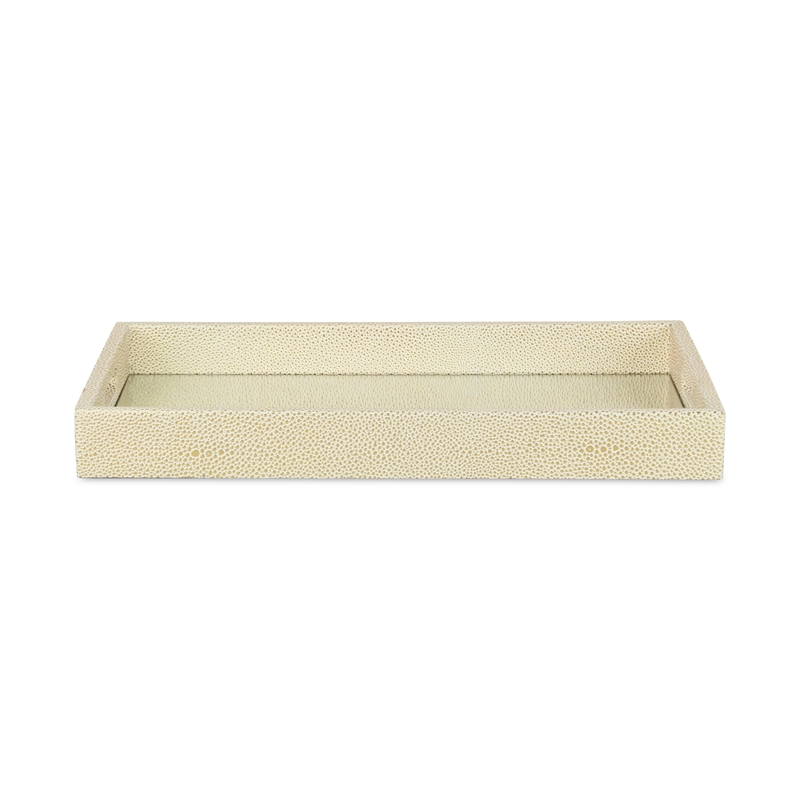Pemberly Row Labai White Gold Shagreen Tray with Decorative Mirror