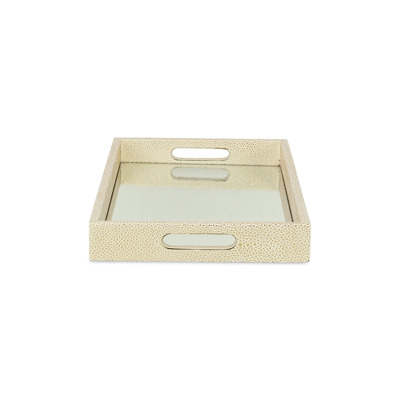Pemberly Row Labai White Gold Shagreen Tray with Decorative Mirror