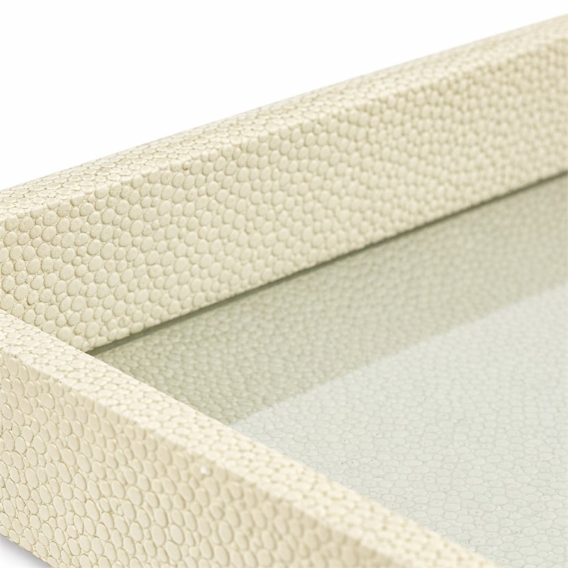 Pemberly Row Labai White Gold Shagreen Tray with Decorative Mirror