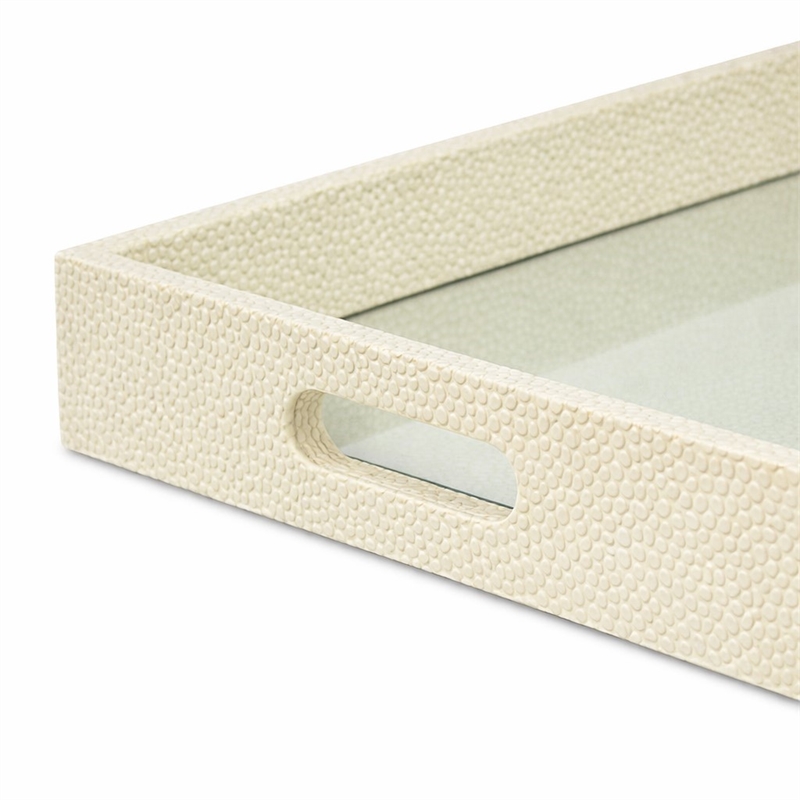 Pemberly Row Labai White Gold Shagreen Tray with Decorative Mirror