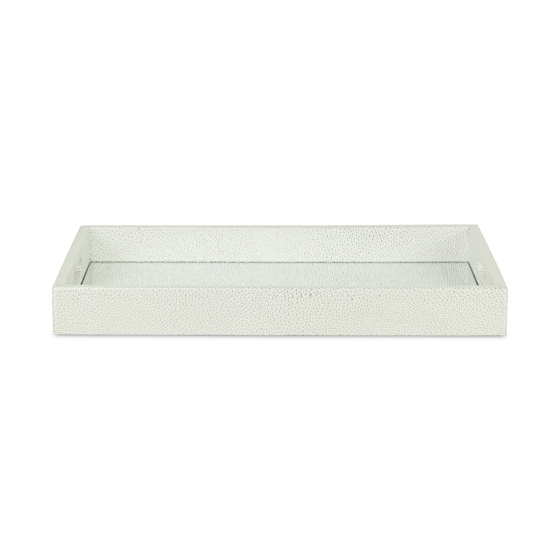 Pemberly Row Shagreen Mirrored Serving Tray - White Silver - Large Size