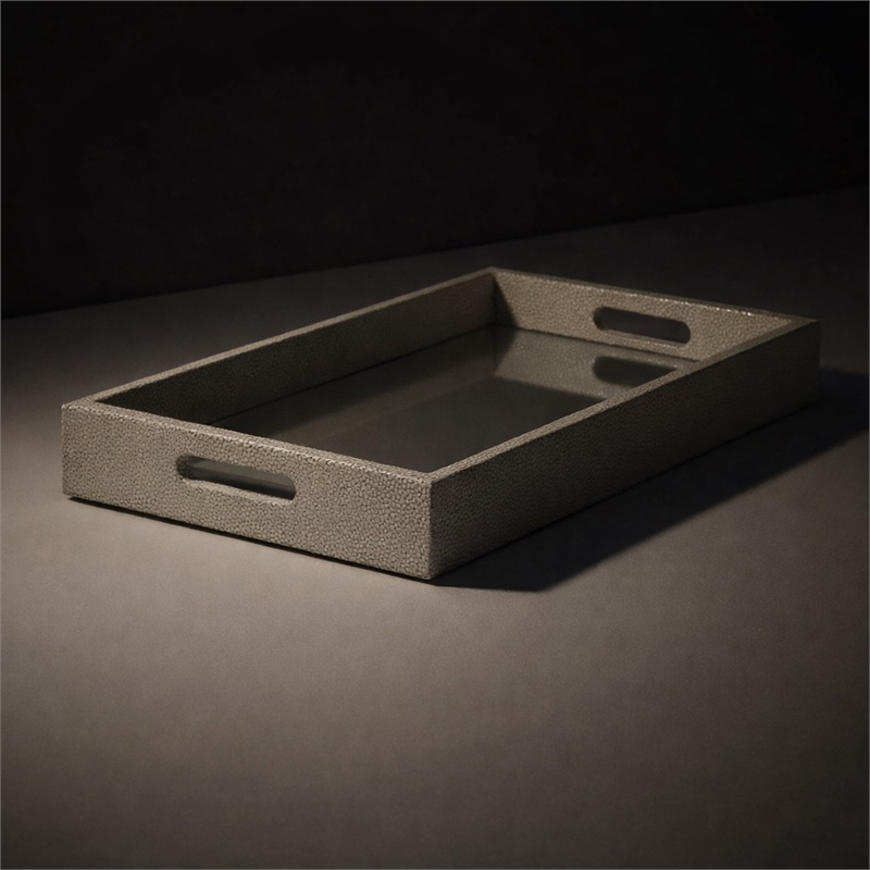 Pemberly Row Shagreen Mirrored Serving Tray - White Silver - Large Size