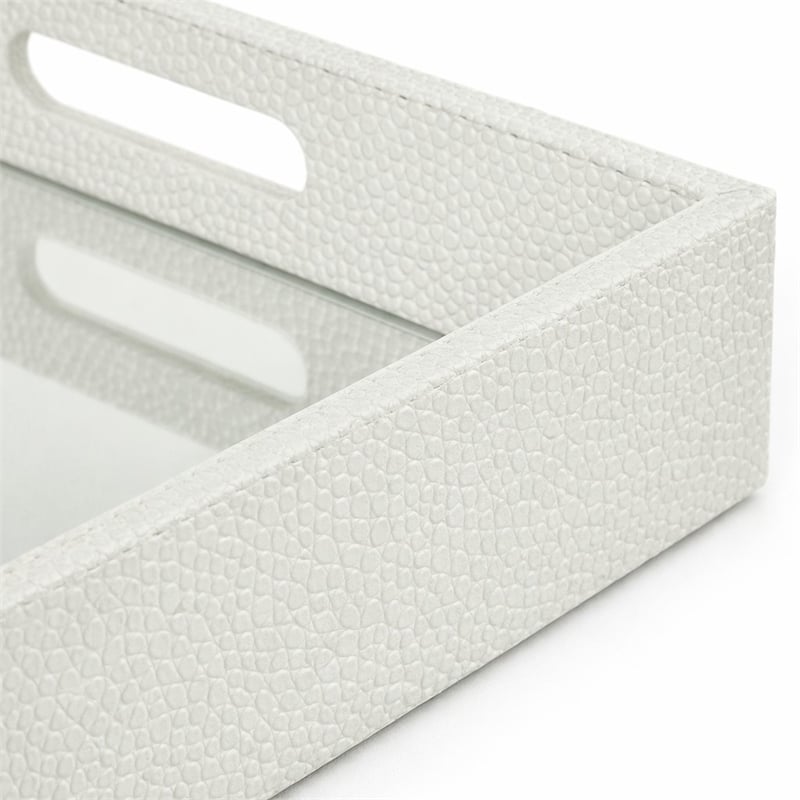 Pemberly Row Shagreen Mirrored Serving Tray - White Silver - Large Size