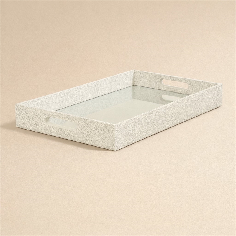 Pemberly Row Shagreen Mirrored Serving Tray - White Silver - Large Size
